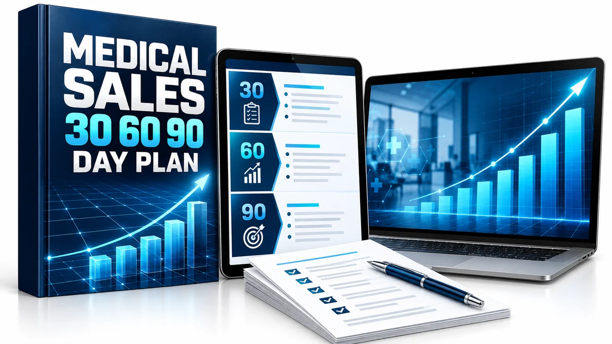 Medical sales 30 60 90 day plan bundle with ebook, tablet, laptop and planning checklists